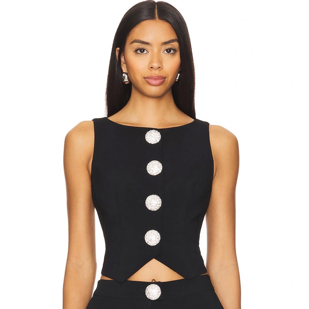 MAJORELLE Black Crop Top with Silver Accents